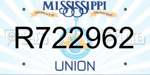 R722962 Mississippi License Plate