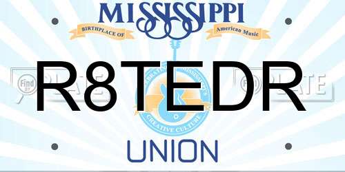 R8TEDR Mississippi License Plate