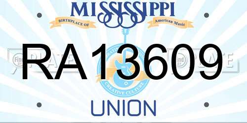 RA13609 Mississippi License Plate
