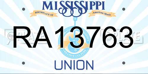 RA13763 Mississippi License Plate