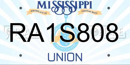 RA1S808 Mississippi License Plate