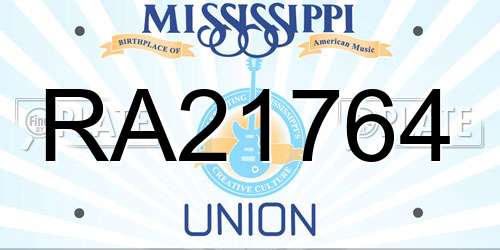 RA21764 Mississippi License Plate