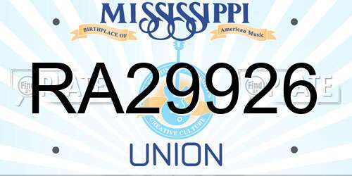 RA29926 Mississippi License Plate