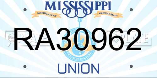 RA30962 Mississippi License Plate