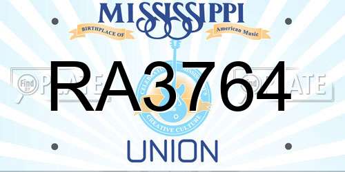 RA3764 Mississippi License Plate