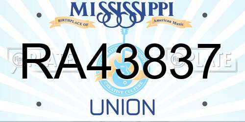RA43837 Mississippi License Plate