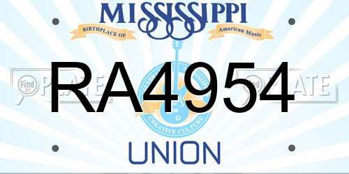 RA4954 Mississippi License Plate