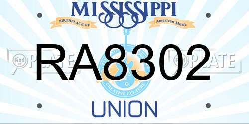 RA8302 Mississippi License Plate