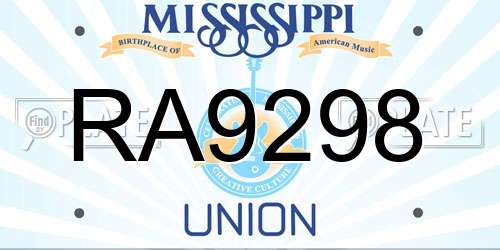 RA9298 Mississippi License Plate