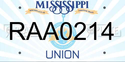 RAA0214 Mississippi License Plate