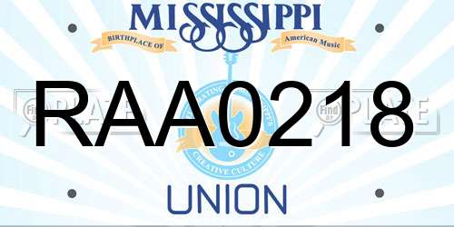 RAA0218 Mississippi License Plate