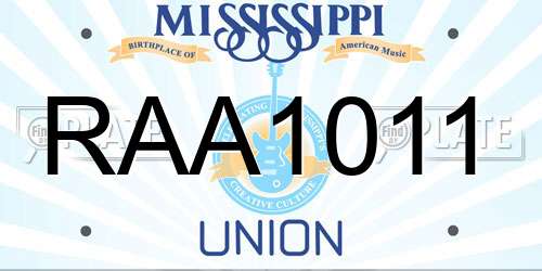 RAA1011 Mississippi License Plate