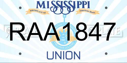 RAA1847 Mississippi License Plate