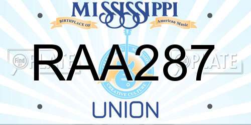 RAA287 Mississippi License Plate