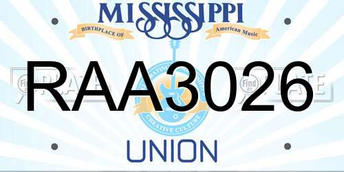 RAA3026 Mississippi License Plate