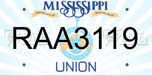 RAA3119 Mississippi License Plate
