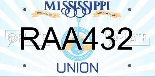 RAA432 Mississippi License Plate