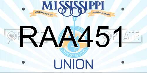 RAA451 Mississippi License Plate