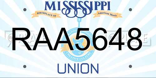 RAA5648 Mississippi License Plate