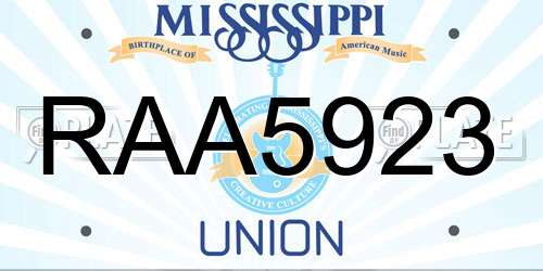 RAA5923 Mississippi License Plate
