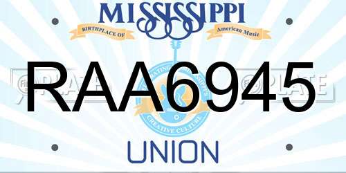 RAA6945 Mississippi License Plate