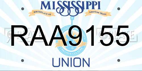 RAA9155 Mississippi License Plate