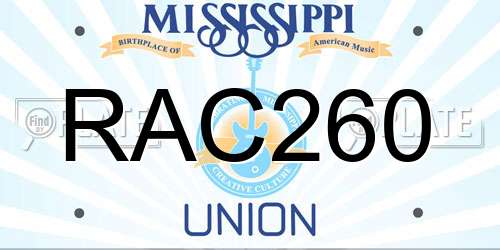 RAC260 Mississippi License Plate