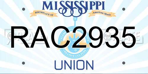 RAC2935 Mississippi License Plate