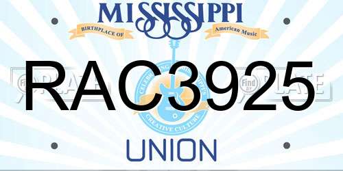 RAC3925 Mississippi License Plate