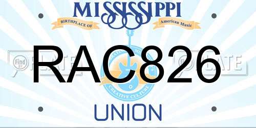 RAC826 Mississippi License Plate