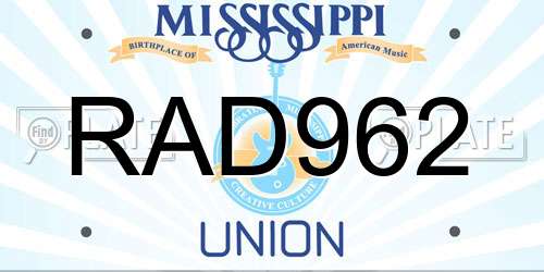 RAD962 Mississippi License Plate