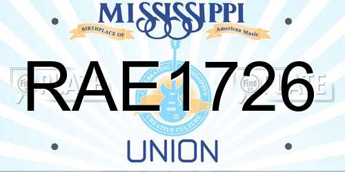 RAE1726 Mississippi License Plate