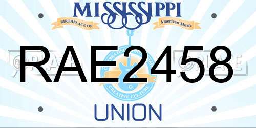 RAE2458 Mississippi License Plate