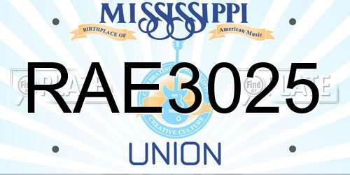 RAE3025 Mississippi License Plate