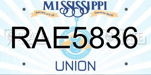 RAE5836 Mississippi License Plate