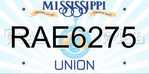 RAE6275 Mississippi License Plate