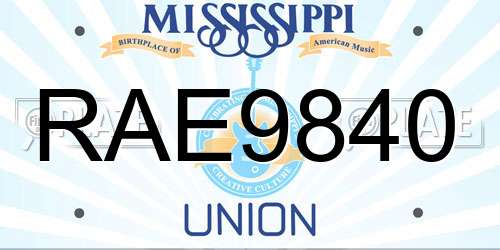 RAE9840 Mississippi License Plate