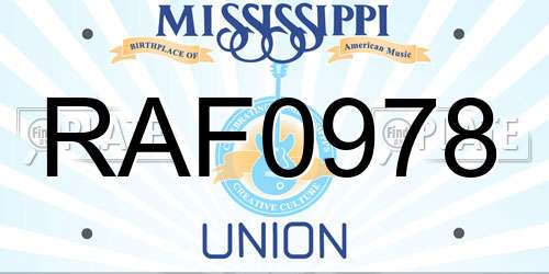 RAF0978 Mississippi License Plate