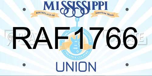 RAF1766 Mississippi License Plate