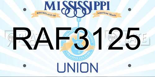 RAF3125 Mississippi License Plate