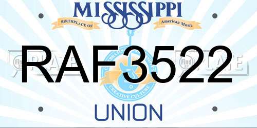 RAF3522 Mississippi License Plate