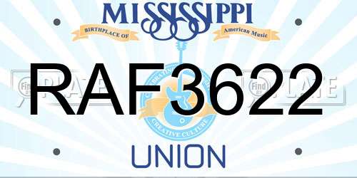RAF3622 Mississippi License Plate