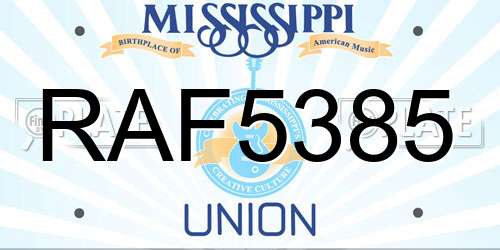 RAF5385 Mississippi License Plate