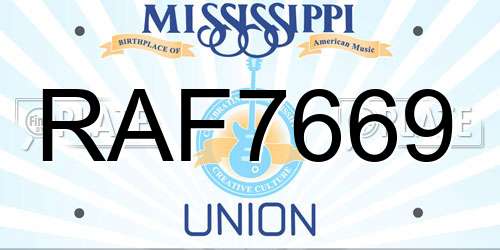 RAF7669 Mississippi License Plate