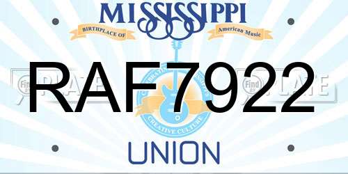 RAF7922 Mississippi License Plate