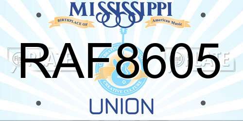 RAF8605 Mississippi License Plate