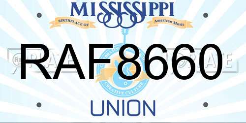 RAF8660 Mississippi License Plate