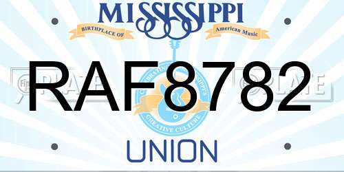 RAF8782 Mississippi License Plate