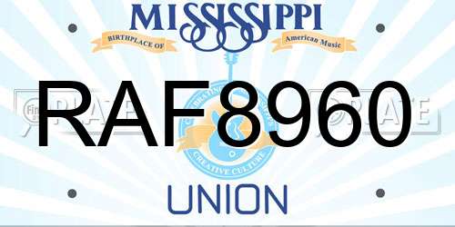 RAF8960 Mississippi License Plate