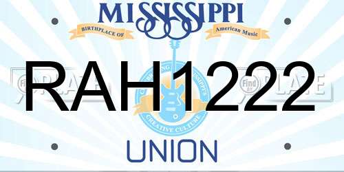 RAH1222 Mississippi License Plate